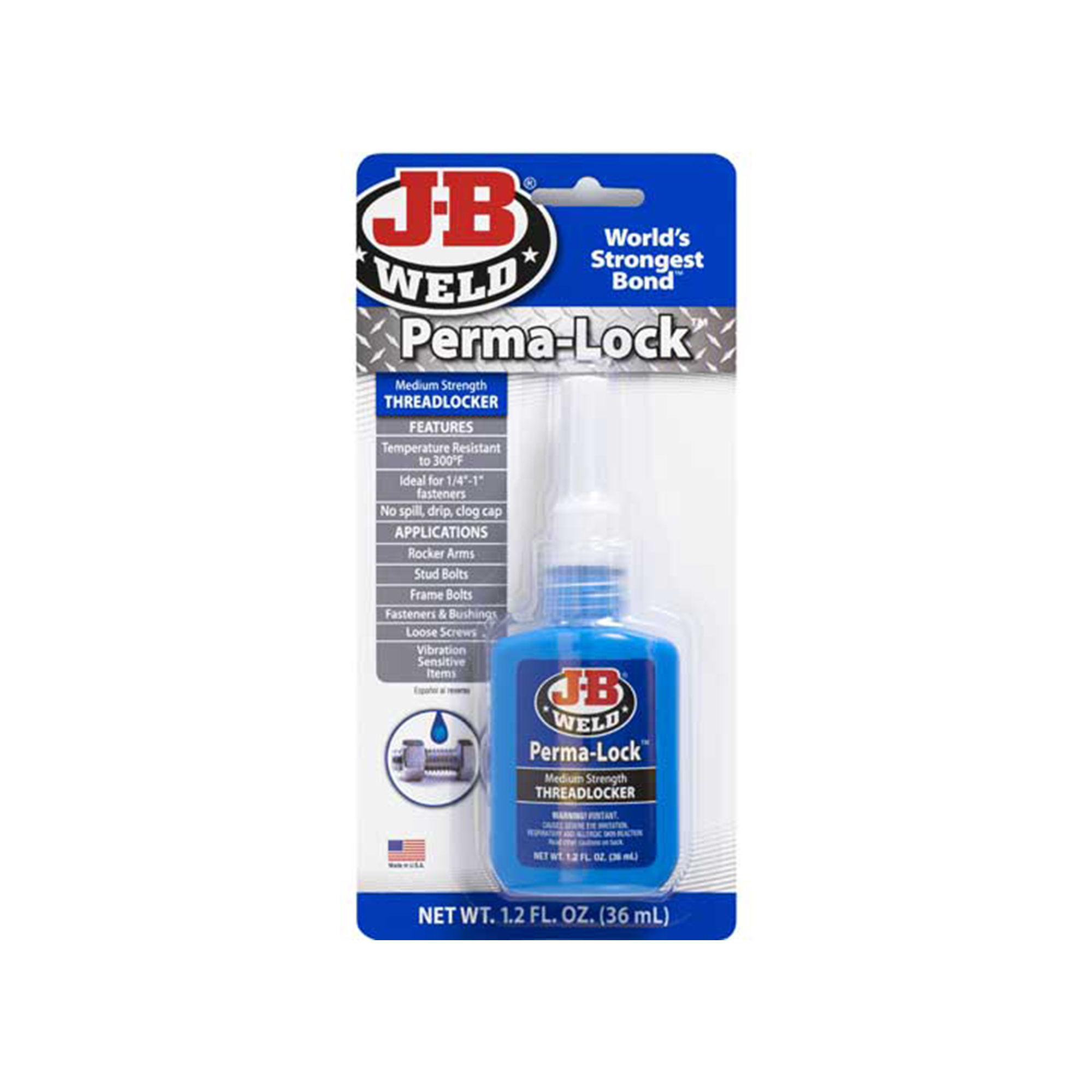J-B Weld Perma-Lock Blue Medium Strength Threadlocker — 36ml, Model# JBW24236